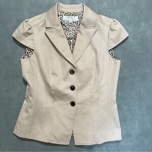 Tahari Arthur S. Levine Tan Cap Sleeve Jacket Leopard Lining size 6